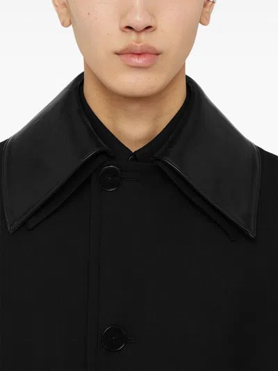 Jil Sander Leather-collar Coat In Black