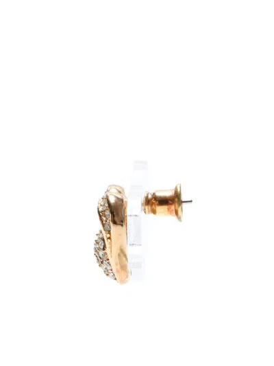 Pre-owned Dior Rhinestone-embellished Heart Earrings In Gold