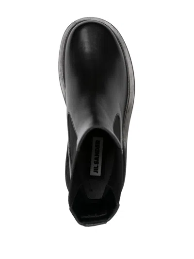 Jil Sander Black Boots With Elastic Side Pannels In Leather Woman In Black