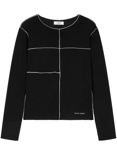 Studio Tomboy Contrast-stitch Detailing T-shirt In Black