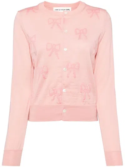 Shop Comme Des Garcons Girl Bow Cardigan In Pink