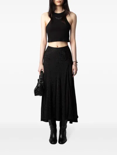 Zadig & Voltaire Womens Noir Jeanne Jacquard-print High-rise Silk Midi Skirt In Black