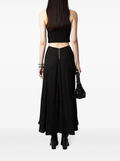 Zadig & Voltaire Womens Noir Jeanne Jacquard-print High-rise Silk Midi Skirt In Black