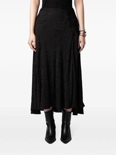 Zadig & Voltaire Womens Noir Jeanne Jacquard-print High-rise Silk Midi Skirt In Black