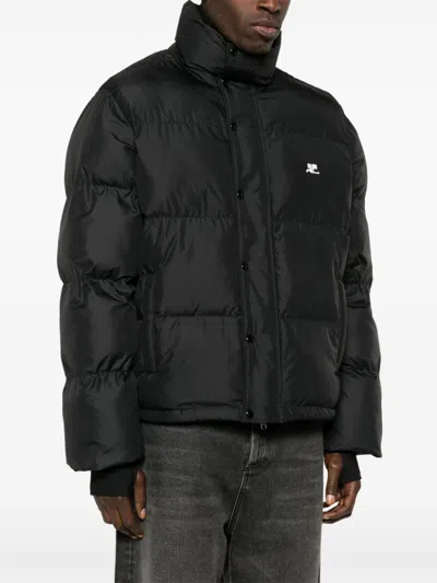 Courrèges Logo-embroidered Puffer Jacket In Black
