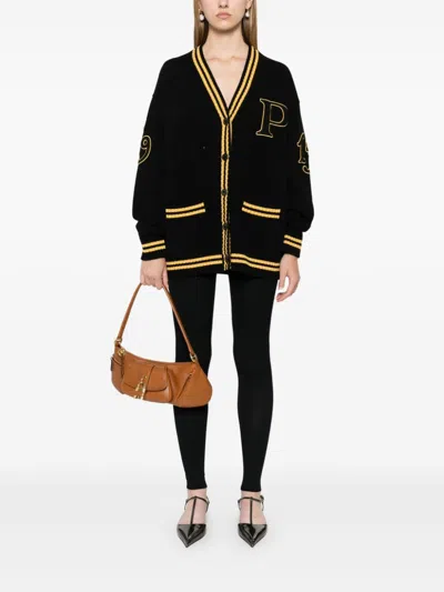 Shop Prada Logo-patch Cardigan In Black