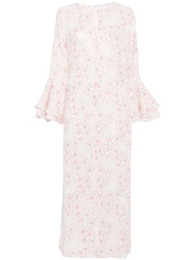 Bambah Red Daisy Ruffle Kaftan In White