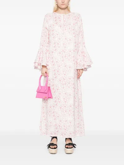 Bambah Red Daisy Ruffle Kaftan In White