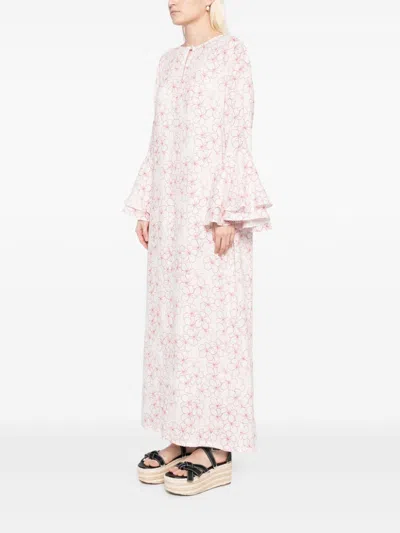 Bambah Red Daisy Ruffle Kaftan In White