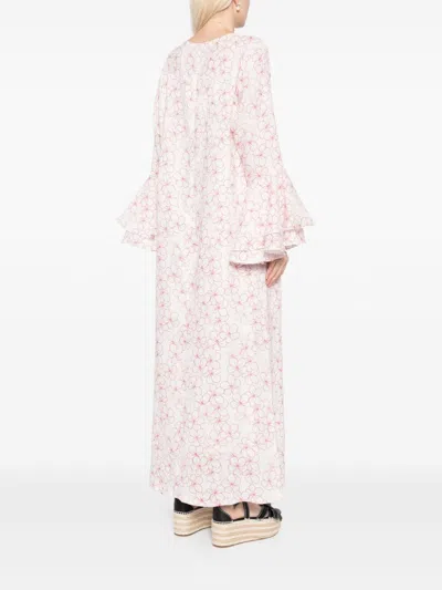 Bambah Red Daisy Ruffle Kaftan In White