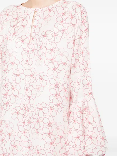 Bambah Red Daisy Ruffle Kaftan In White