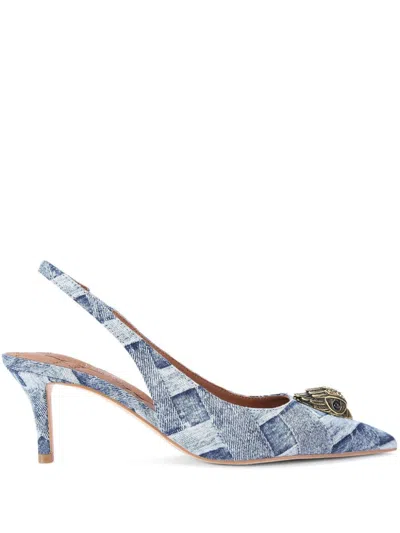 Kurt Geiger Womens Belgravia Eagle-embellished Heeled Denim Slingbacks In Blue