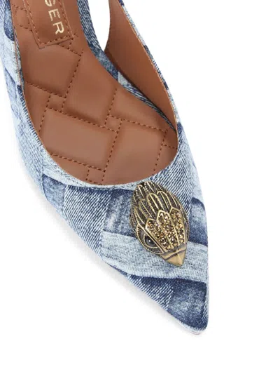 Kurt Geiger Womens Belgravia Eagle-embellished Heeled Denim Slingbacks In Blue