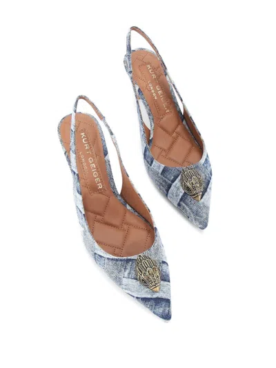 Kurt Geiger Womens Belgravia Eagle-embellished Heeled Denim Slingbacks In Blue