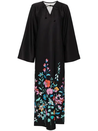 Bambah Black Hibiscus Moza Kaftan In Black