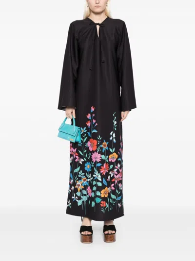 Bambah Black Hibiscus Moza Kaftan In Black