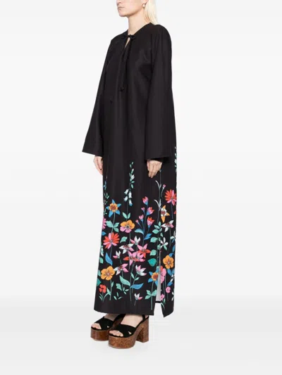 Bambah Black Hibiscus Moza Kaftan In Black