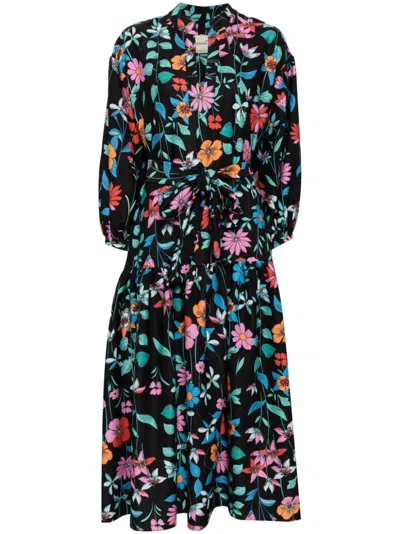Bambah Black Hibiscus Gardenia Dress In Black