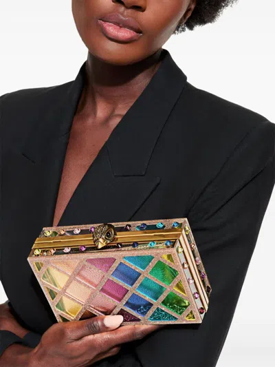 Kurt Geiger Crystal Quilt Box Clutch In Gold