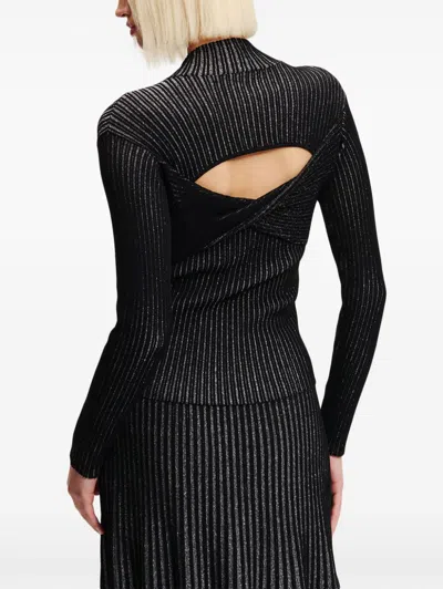 Karl Lagerfeld Mock-neck Lurex T-shirt In Black
