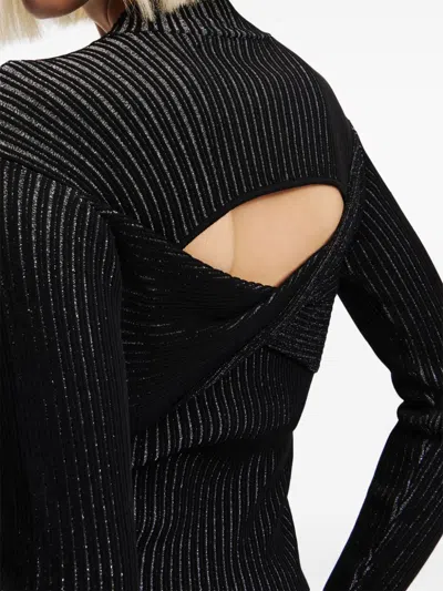 Karl Lagerfeld Mock-neck Lurex T-shirt In Black