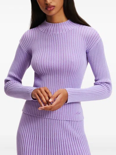Karl Lagerfeld Metallic Mock-neck Sweater In Purple