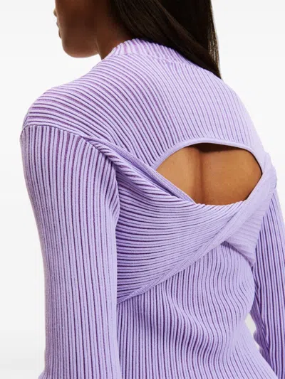 Karl Lagerfeld Metallic Mock-neck Sweater In Purple