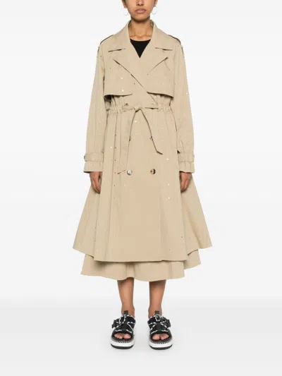 Shop Maje Studded Elasticed-waist Trench Coat In Neutrals