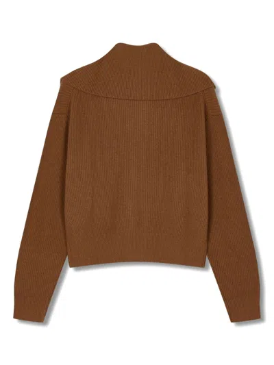 Studio Tomboy Oversize-collar Zip-front Cardigan In Brown
