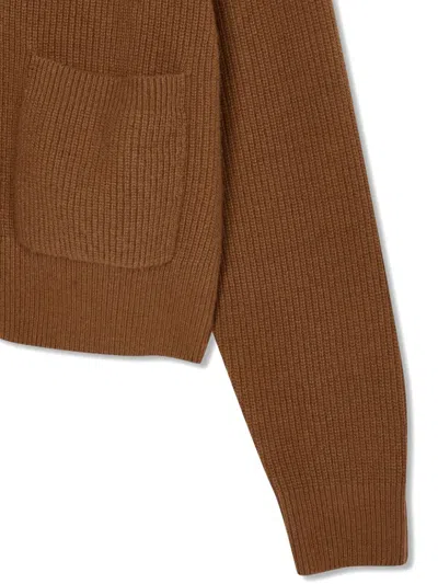 Studio Tomboy Oversize-collar Zip-front Cardigan In Brown