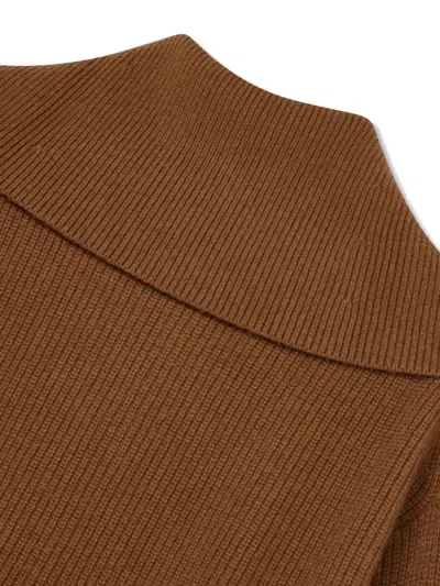 Studio Tomboy Oversize-collar Zip-front Cardigan In Brown