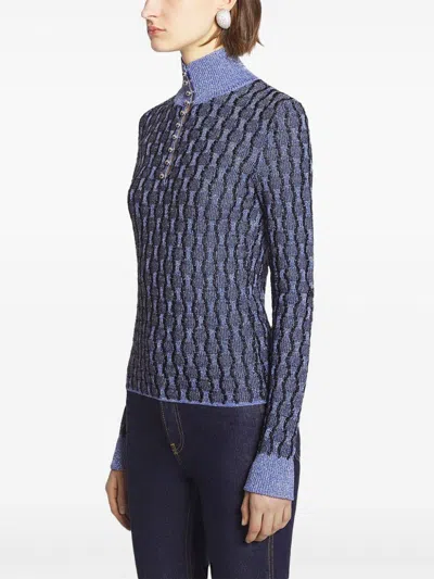 Lanvin Lurex Thread Turtleneck Jumper In Blue