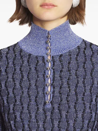 Lanvin Lurex Thread Turtleneck Jumper In Blue