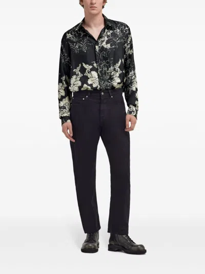 Roberto Cavalli Broccato Print Silk Shirt In Black