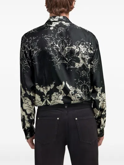 Roberto Cavalli Broccato Print Silk Shirt In Black
