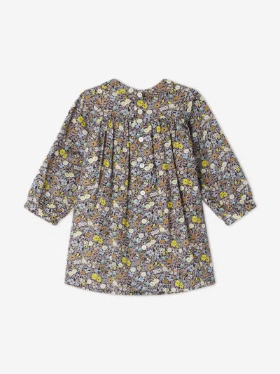 Bonpoint Floral-print Smocked-panel Dress In Grey