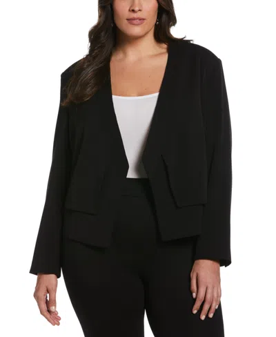 Rafaella Plus Size Cropped Angled Open Blazer In Black