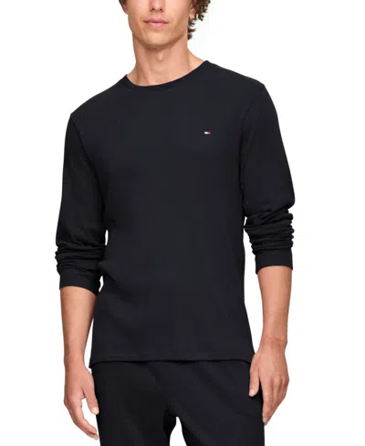 Tommy Hilfiger Men's Ribbed Long-sleeve Pajama Shirt In Navy