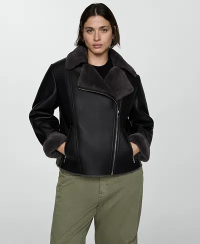 Mango Women's Faux Shearling-lined Jacket In Black