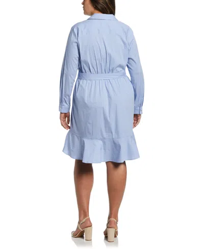 Rafaella Plus Size Stripe Poplin Ruffle Long Sleeve Wrap Dress In Ultramarine