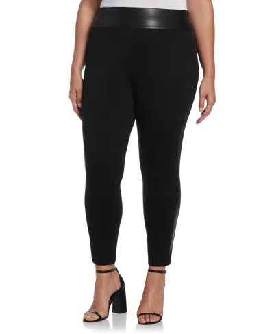 Rafaella Plus Size Faux Leather Trimmed Pull-on Pant In Black