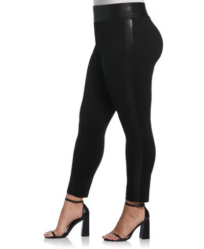 Rafaella Plus Size Faux Leather Trimmed Pull-on Pant In Black