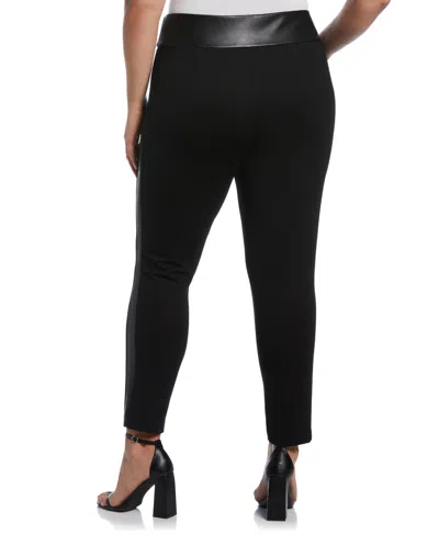 Rafaella Plus Size Faux Leather Trimmed Pull-on Pant In Black