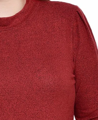 Ny Collection Petite Long Sleeve Two-fer Top In Red White