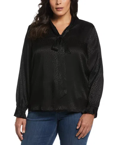 Rafaella Plus Size Tie Front Long Sleeve Blouse In Black