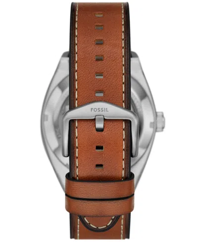 Fossil Men's Everett Automatic Brown Leather Watch 42mm In Brown