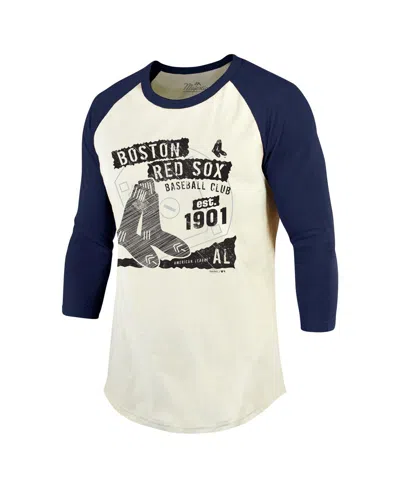 Majestic Men's Cream/navy Boston Red Sox Raglan 3/4-sleeve T-shirt In Cream Navy