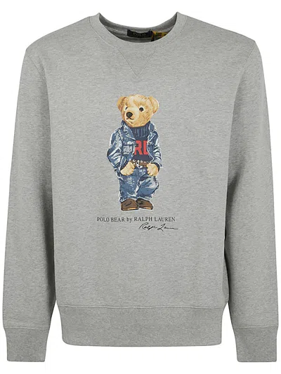 Shop Polo Ralph Lauren Long Sleeves Bear Sweatshirt In Andover Heather Denim Bear