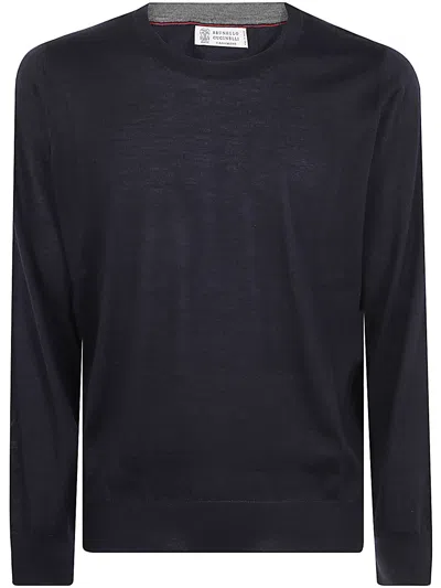 Shop Brunello Cucinelli Cashmere Silk Crew Neck Sweater In Navy