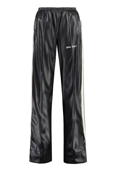 Palm Angels Loose Fit Track Pants With Faux Leather Effect In Black